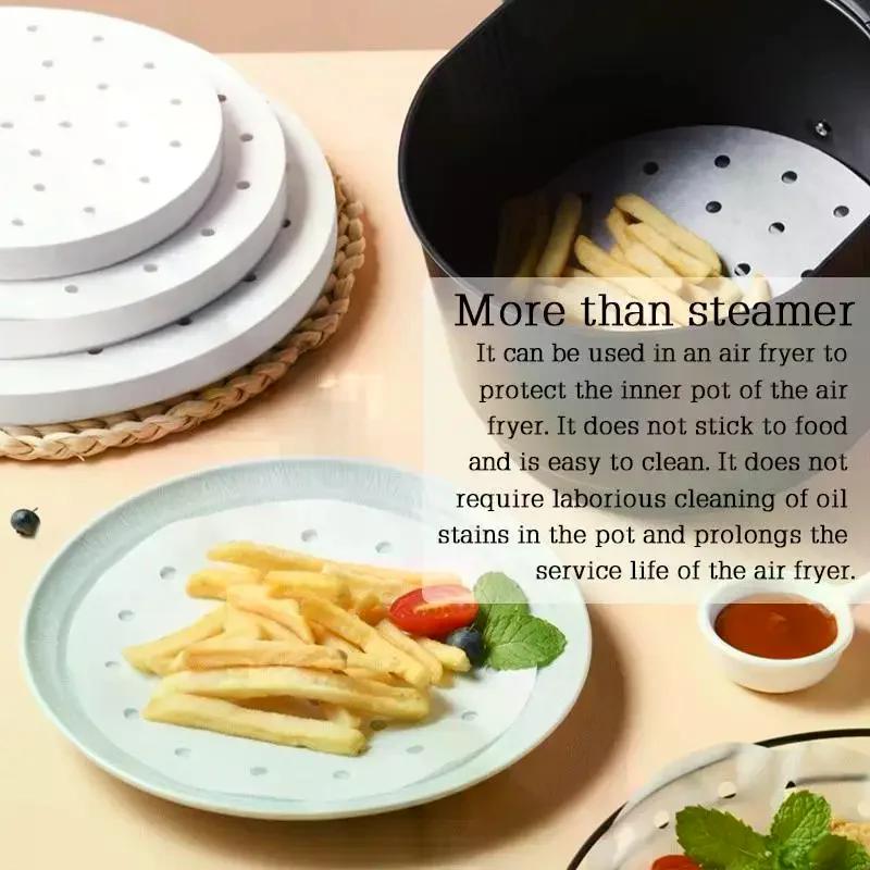 100pcs Steamer Pad Paper Air Fryer Baking Paper Non Stick Silicone Oil Steamer Paper One-Time Use Non-Stick Oil Paper