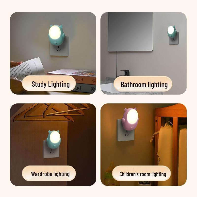 Two-Gear Smart Dimming Baby Bear Night Light - LED Plug-In Sleep Companion Lamp