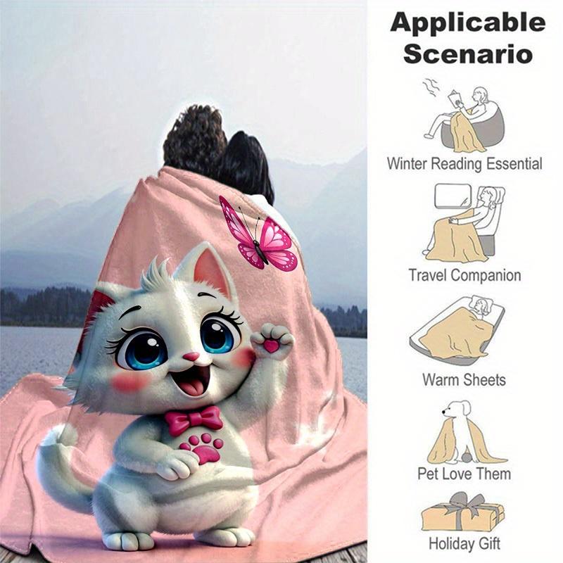 1pc Cute Cartoon Marie Cat with Butterfly Pink, for Decorating Your Own Sofa and Living Room, Super Soft Flannel, for All Season Use, Bed, C
