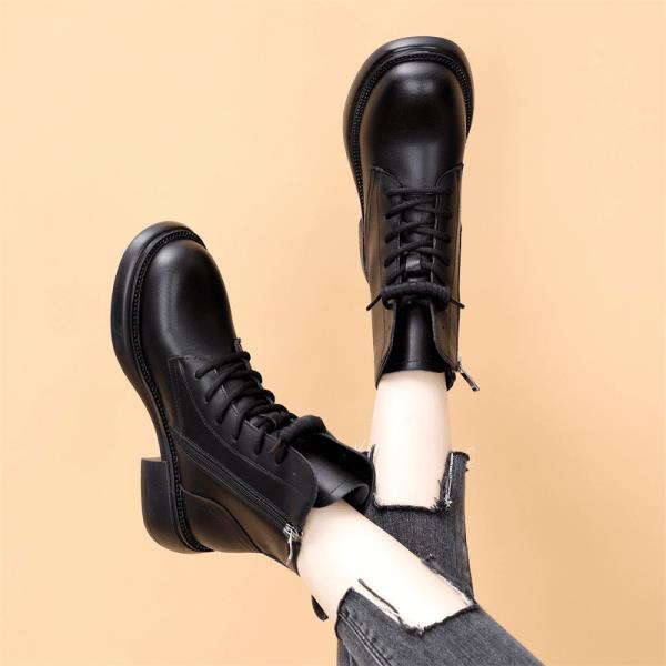 

Fashion Rock Shoes Woman Luxury Designer Round Toe Autumn Boots Winter Footwear Boots-Women Clogs Platform Flat Heel Zipper Fashion Ladi 35