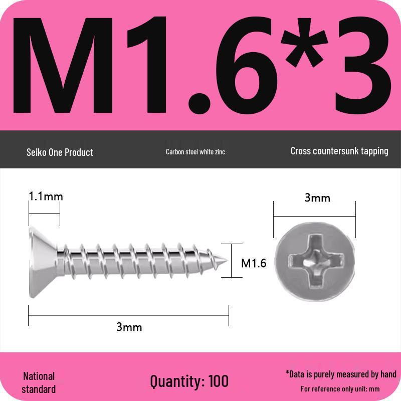Iron Galvanized Phillips Flat Head Self-Tapping Screws - Countersunk M1 To M4
