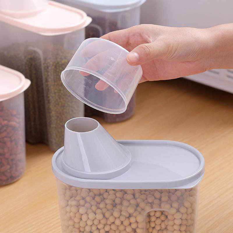Plastisk husdjursmatshink med måttkopp, rishink, förvaringsburk för kaffebönor, fuktsäker och insektsresistent matbehållare