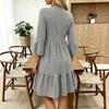 Women's V Neck Plaid Flared Sleeve Loose Fit Pullover Bohemian Vacation Dress Mid Length Casual Summer Dress
