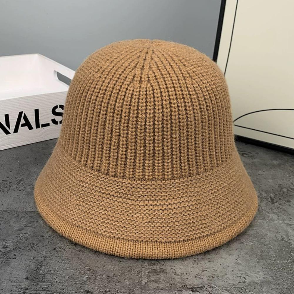 Knitted Fishing Cap Autumn Winter Fleece Round Top Hat Fashion Bucket Hat Outdoor