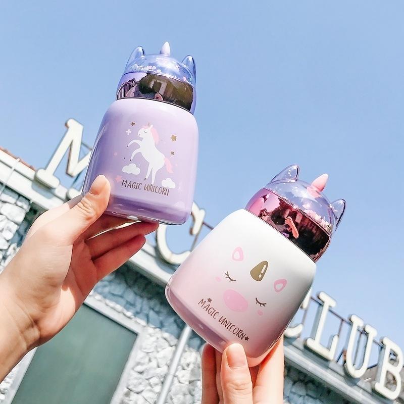 Cute Unicorn Vacuum Cup Stainless Steel Thermal Insulation Water Bottle Portable Drinkware Mini Coffee Vacuum Flasks Thermos Cyan unicorn