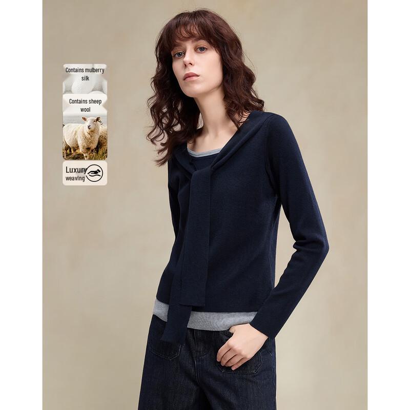 Весенний топ Demana, имитация двух предметов, colorblock, шерсть и шелк, вязаный XL