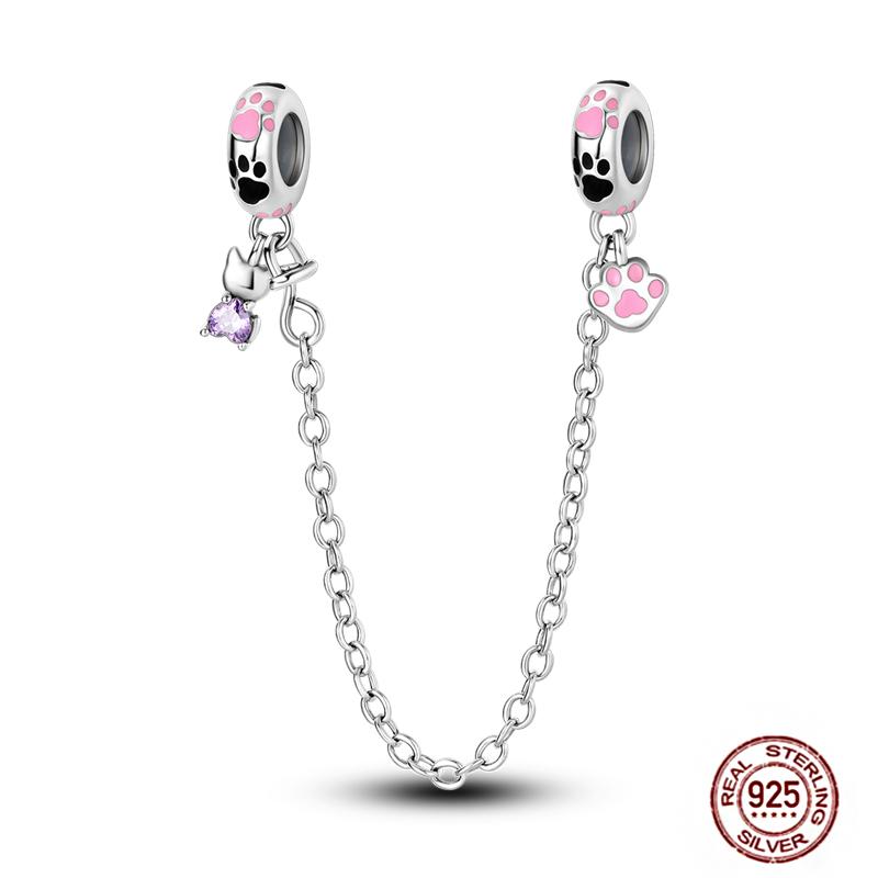 Star Moon Slide Safety Chains Charms 925 Sterling copper Heart Evil eyes Silicone Spacer Beads Fit Original Bracelet DIY Zircon