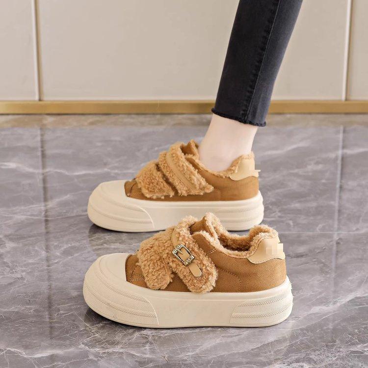 Thick-soled Fluffy Cotton Shoes Winter New Velvet Warm Velcro Casual Bread Snow Boots