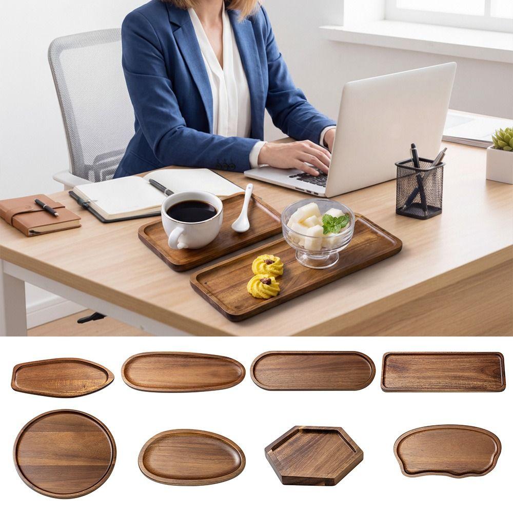 High Quality Acacia Wood Tea Tray Coffee Heat Resistant Wooden Tray Plate Tableware Japanese Style Dessert Plate Cafe