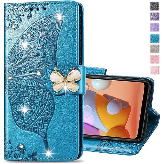Case for iPhone 16, iPhone 16 Case Glitter with Card Slots Flip Wallet Case for Women Diamond Butterfly Shockproof Protective Case for iPhone 16 6.1