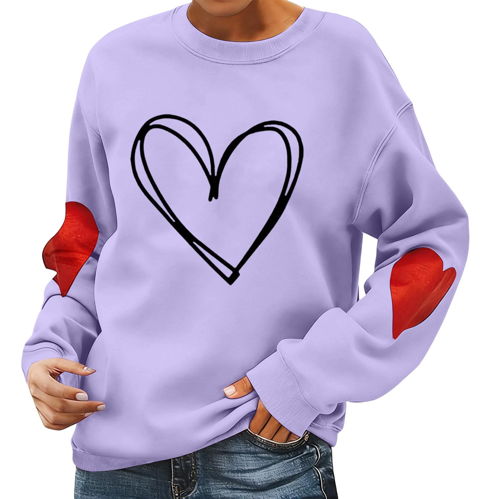 

Ladies Valentine s Day Printed Casual Long Sleeved Sports Hoodie Top XL фіолетовий
