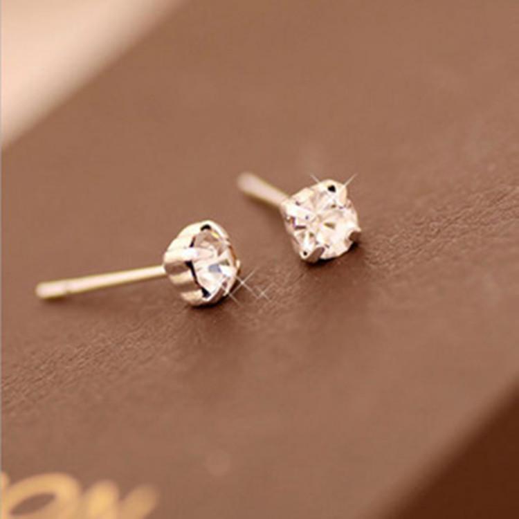 

Korean Style Crystal Square Stud Earrings Natural серебряный