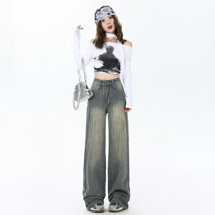 

Женские осенне-зимние джинсы с высокой посадкой, облегающие, на флисовой подкладке, прямого кроя, в полоску XS