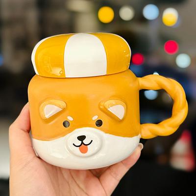 Cute Cartoon Puppy Mug with Lid High Value Ceramic Water Cup  Girly Office Coffee Cup Souvenir