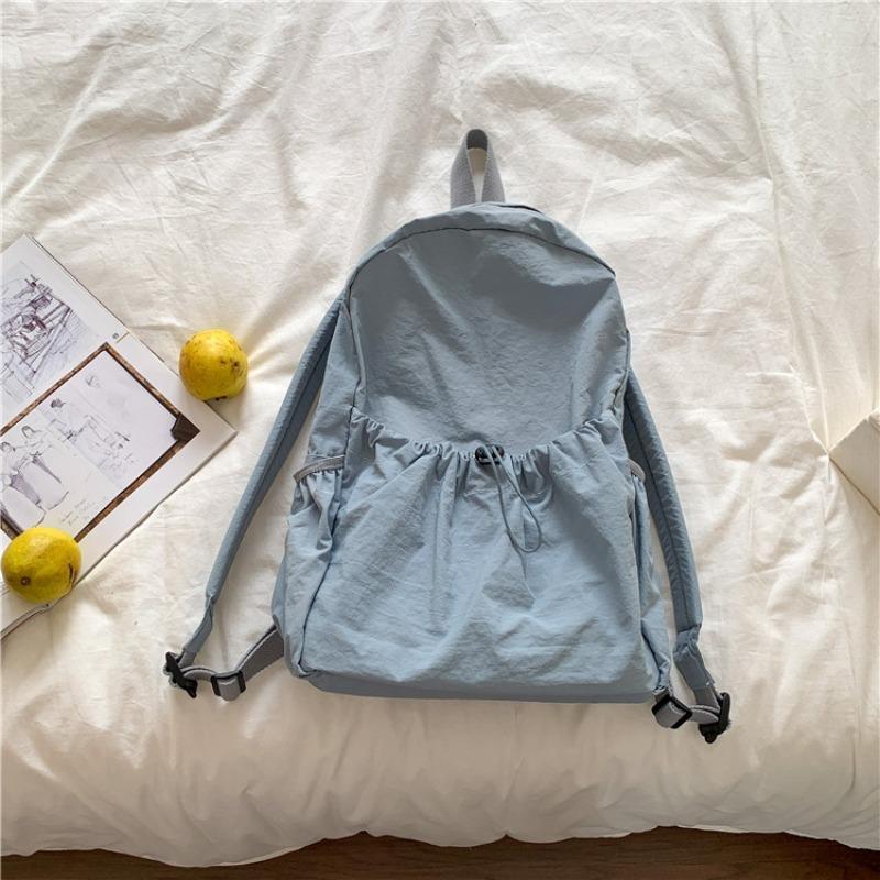 

College student backpack commuter women s large-capacity pull rope pleated design nylon backpack women s large-capacity backpack синий