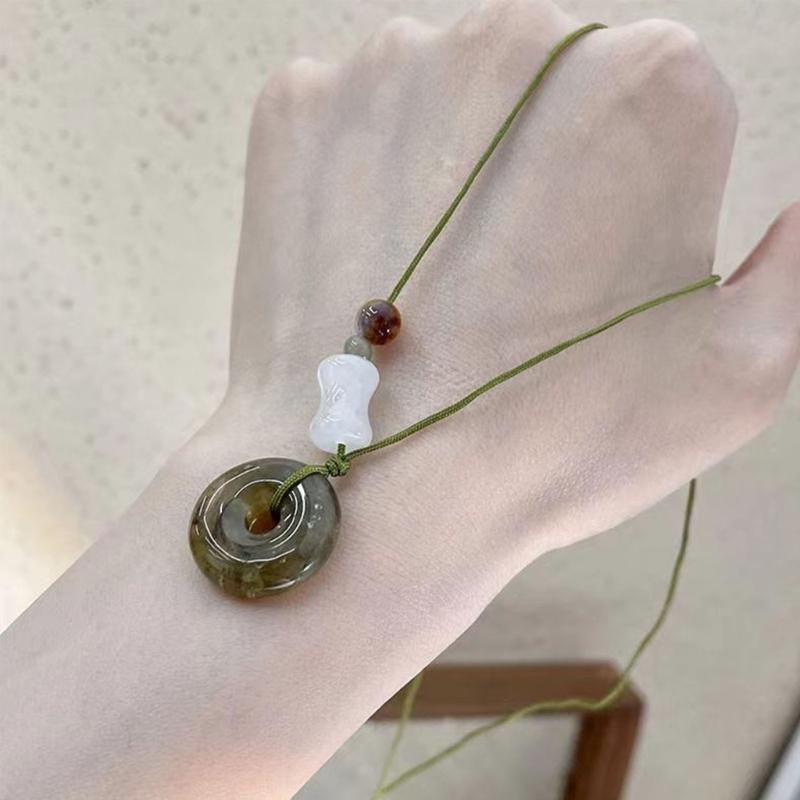 Jade Beads Safety Buckle Camellia Flower Necklace Female Temperament Long Rope Collarbone Chain Adjustable Chain Jewelry