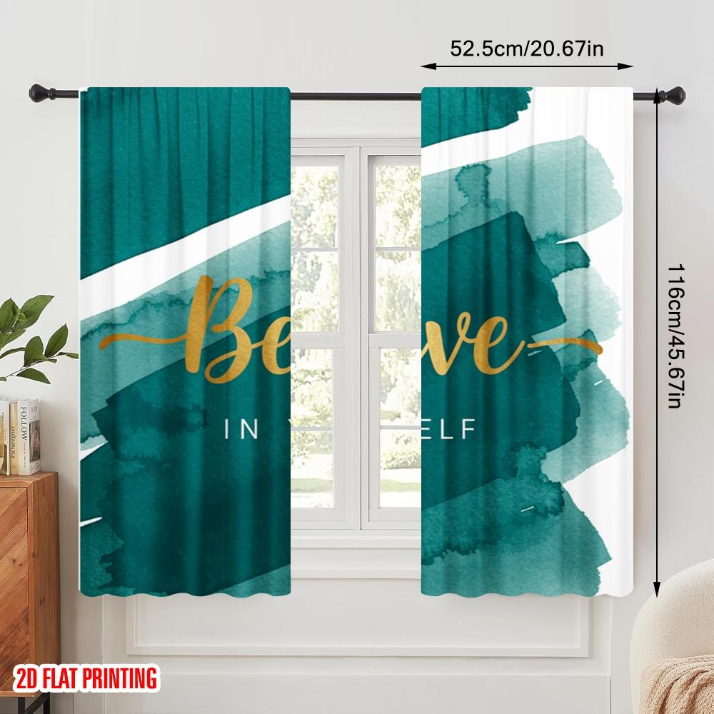 2pcs 2D Flat Printing Window Drapes Believe Yourself Golden Brushstrokes Fabric Without Electricity Festive Wall Decor Perfect