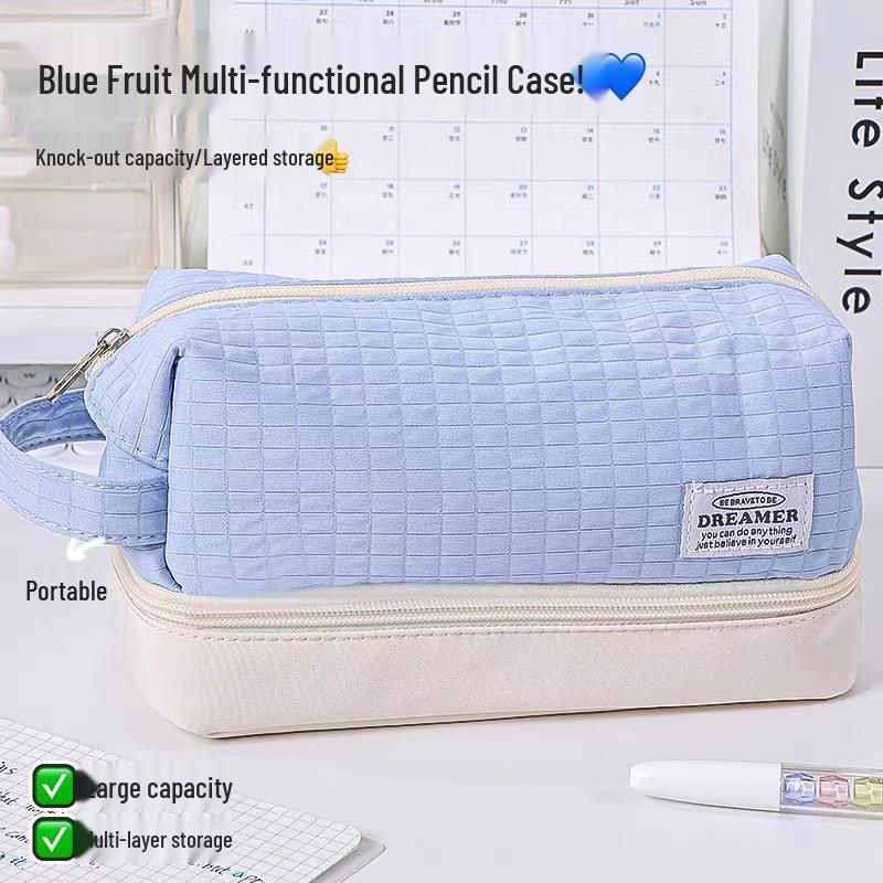 2026 Blue Fruit Multi-Functional Large Pencil Case for High School Students