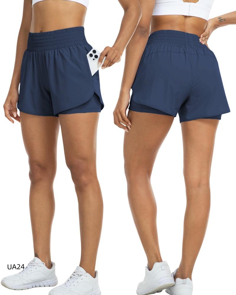 Women's High-Waisted 2-in-1 Quick-Dry Shorts with Zipper Pocket Elastic Waist for Workout Running Gym Yoga Fitness Sportswear