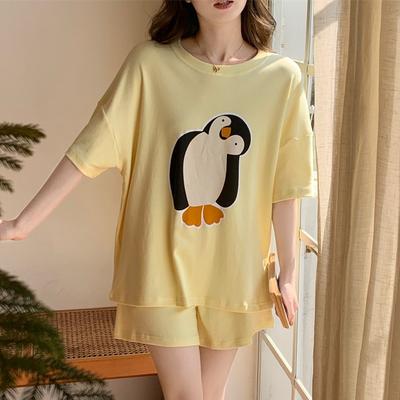 Summer Funny Cartoon Printing Women's Pajamas Set O-Neck T Shirt & Shorts Sleepwear 2 Pieces Sets Pajama for Girl Youth Homewear