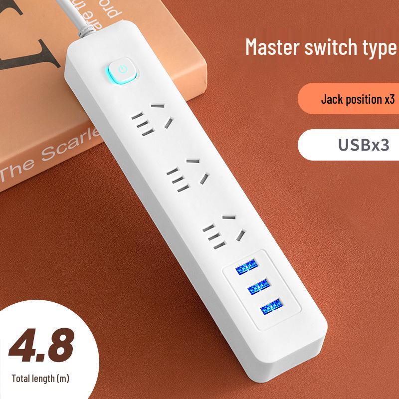 Multi-Function Household Power Strip with Cord, featuring a Multi-Hole Socket Panel for Dorms