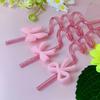 8pcs Shimmer Effect Pink Bow Straws Durable Material Sparkle Straws  Themed Events