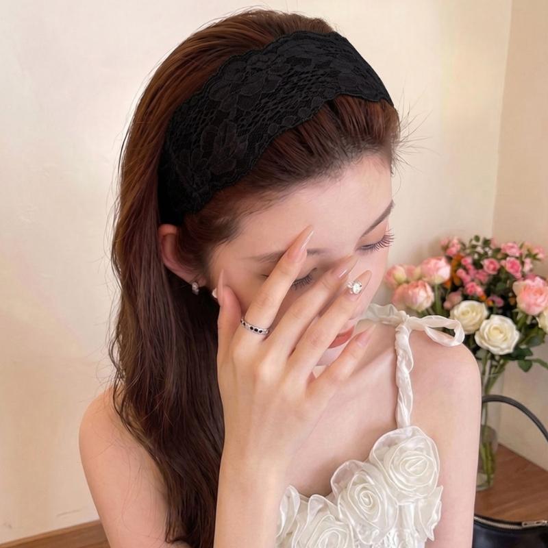 Lace Hair Band for Women, Wide Flower Headband, Elastic Hairwrap for Daily Grooming, Makeup Prep, Casual Wear, and Daily Styling