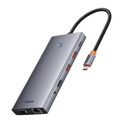 13in1 HUB Adapter PortalJoy Series USBC HDMI DP VGA USBA PD RJ45 SD TF AUX Gray