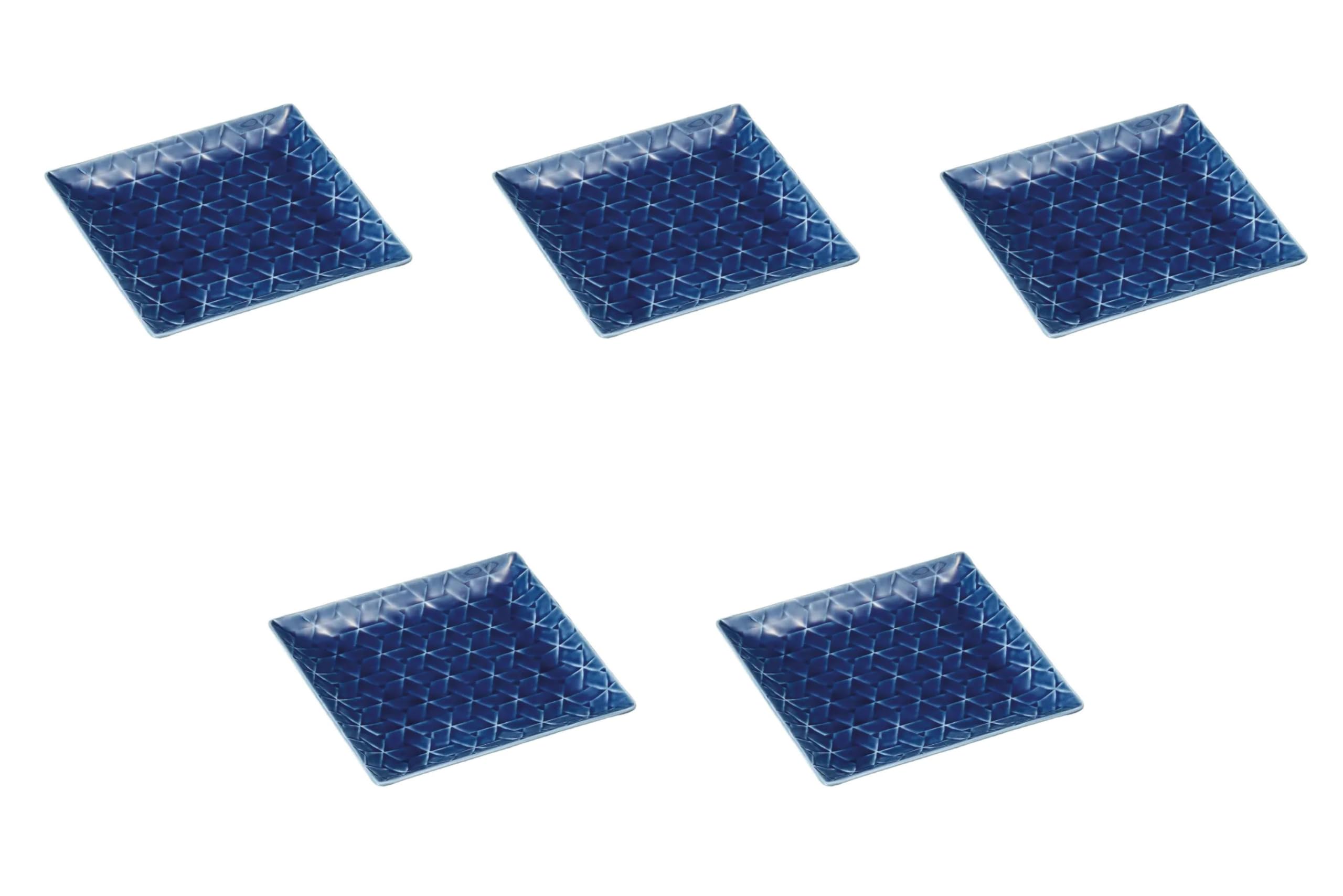 

Set of 5 Ajiro Indigo Square Plates x x Small Square Plates by Setomonohonpo [17.3 17.3 1.8 cm]