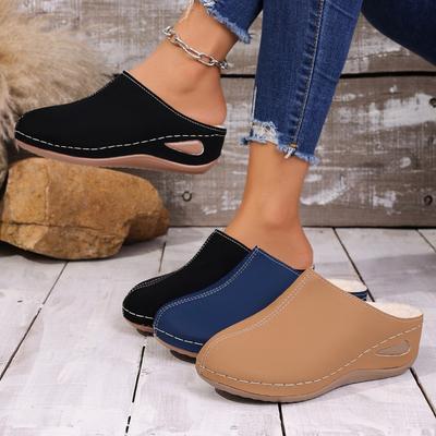Sandali Ciabatte con Zeppa da Donna, Mules a Punta Aperta Foderate in Peluche, Pantofole da Esterno in Stile Europeo per Donna