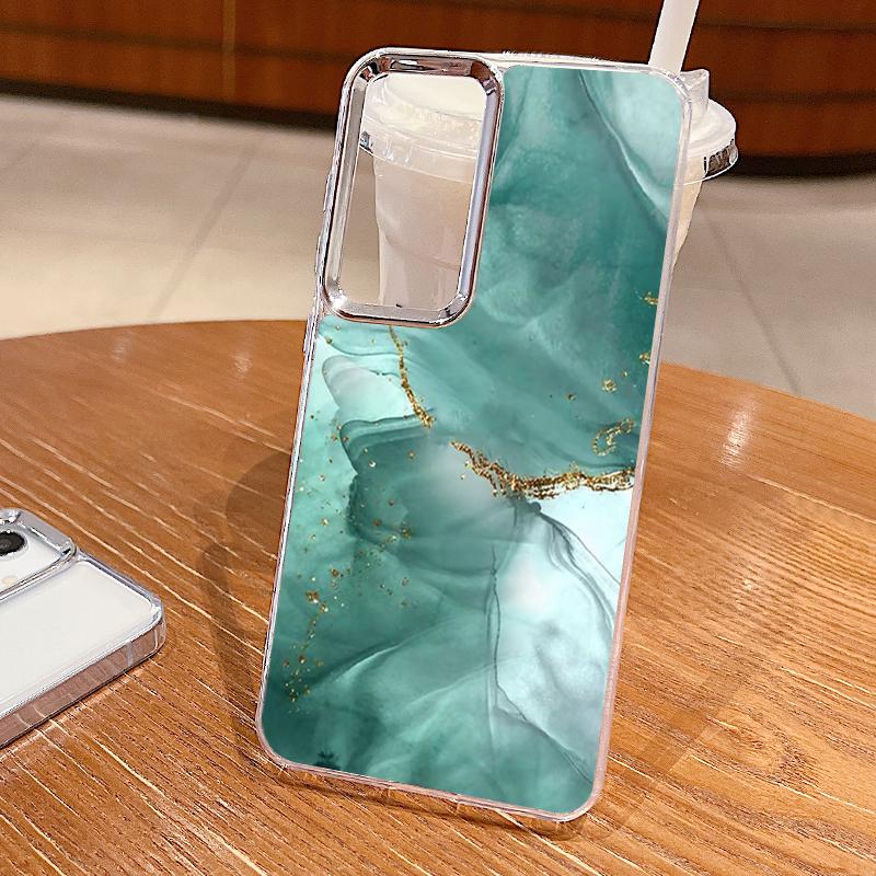 Watercolor Marble Case For Samsung S26 S25 Ultra S24 Plus S23 S22 S21 FE A54 A55 A16 A36 A56 A17 A37 A57 5G Plating Lens Clear Soft Cover