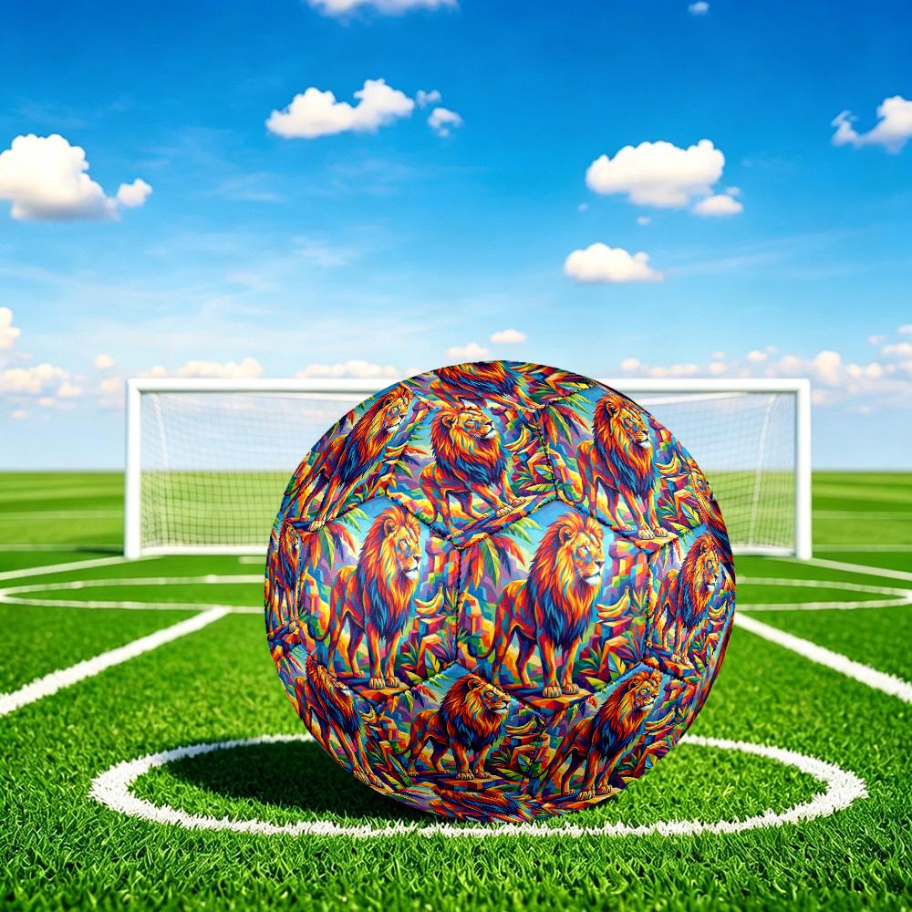 1pc Lion Jungle Theme Soccer Ball Football, Size 5, Lightweight PVC, Outdoor Training Soccer Ball,Sports Gift t61496