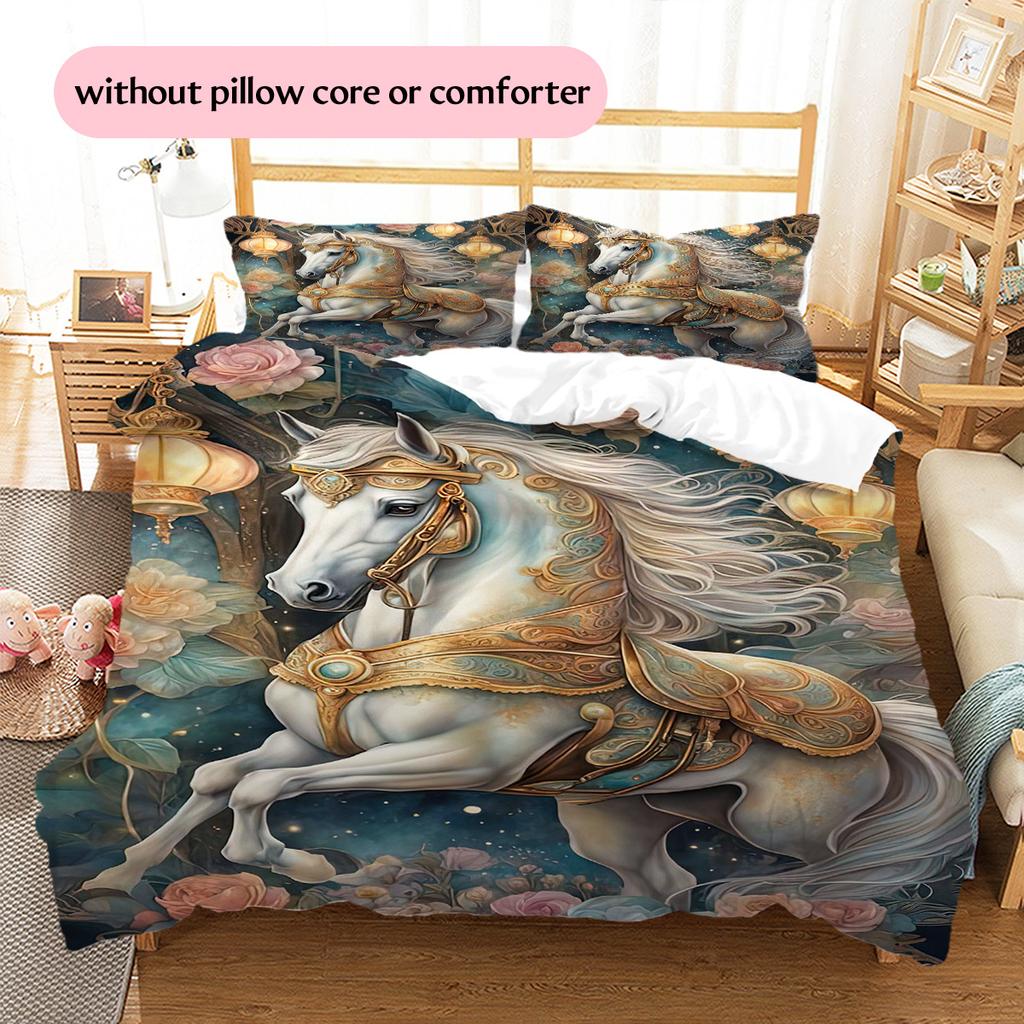 1PC Horse Bedding Quilt Set Quilt Cover Pillowcase Home Decoration Birthday Gift (1 * duvet cover + 15 * pillowcase, without core)