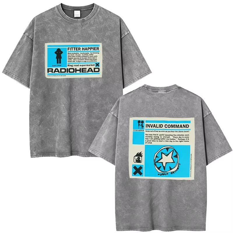 Vintage Washed Radiohead Semaphore Rock Band T-shirt Men  Clothing Fashion Hip Hop Gothic T Shirts Cotton Casual T-shirts
