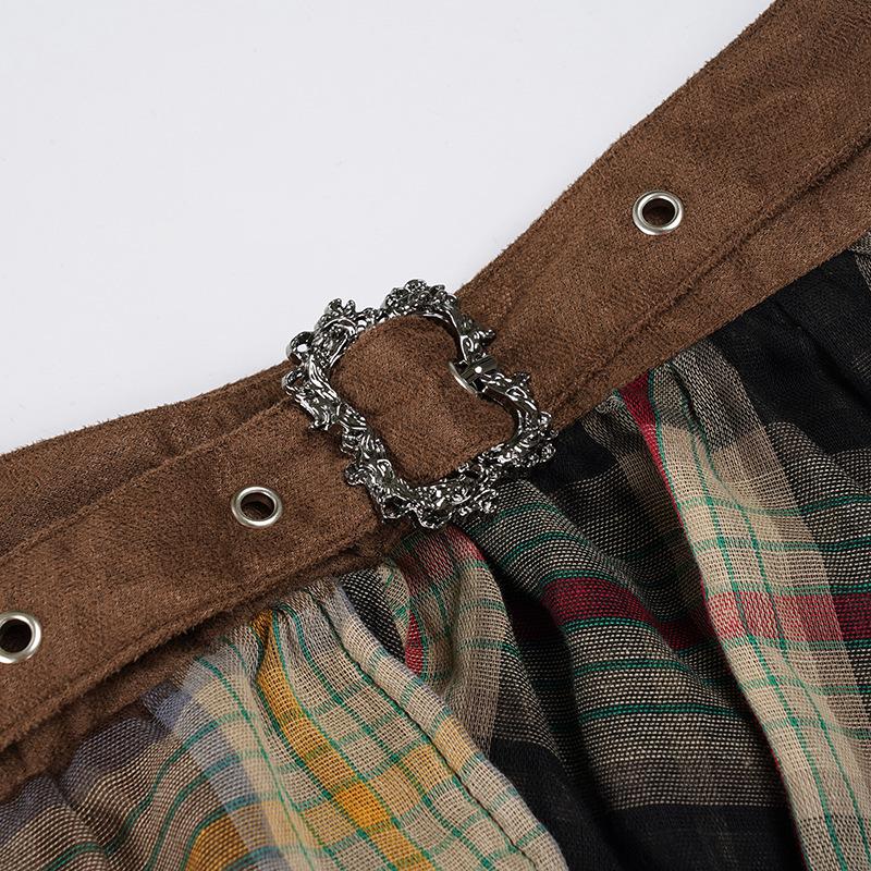 Amerikanischer Streetstyle Karomuster Patchwork Niedrig geschnittener Minirock