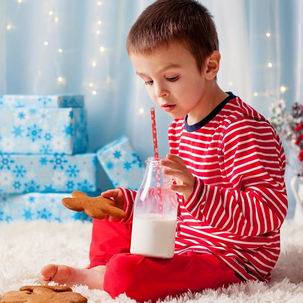 25-100Pcs Christmas Kraft Paper Straw Colorful Print Disposable Paper Drinking Straws Xmas New Year Party Home Decor Supplies