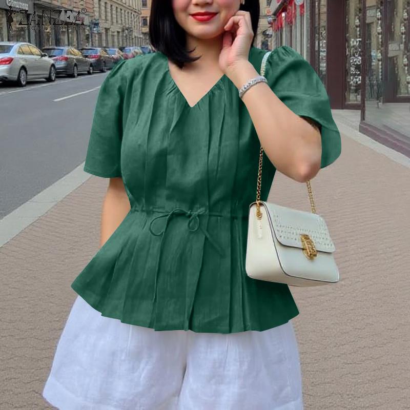ZANZEA Women Casual V-Neck Summer Short Sleeve Blouse