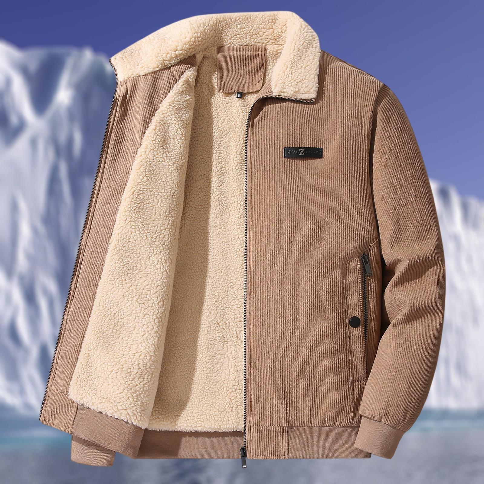 

Мужская повседневная вельветовая куртка с несколькими карманами, на флисовой подкладке, на молнии и с лацканами, теплая верхняя одежда XXL хаки