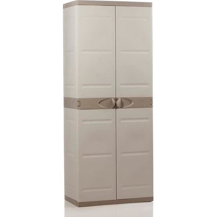 Tall Resin Storage Cabinet - PLASTIKEN - TITANIUM - 4 Shelves - Beige and Taupe