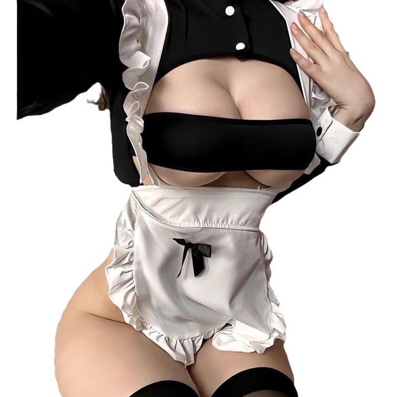 Cute Anime Maid Lingerie Dress for Women Cosplay Roleplay Outfit One Piece Temptation Uniform Open Crotch Sexy Costume