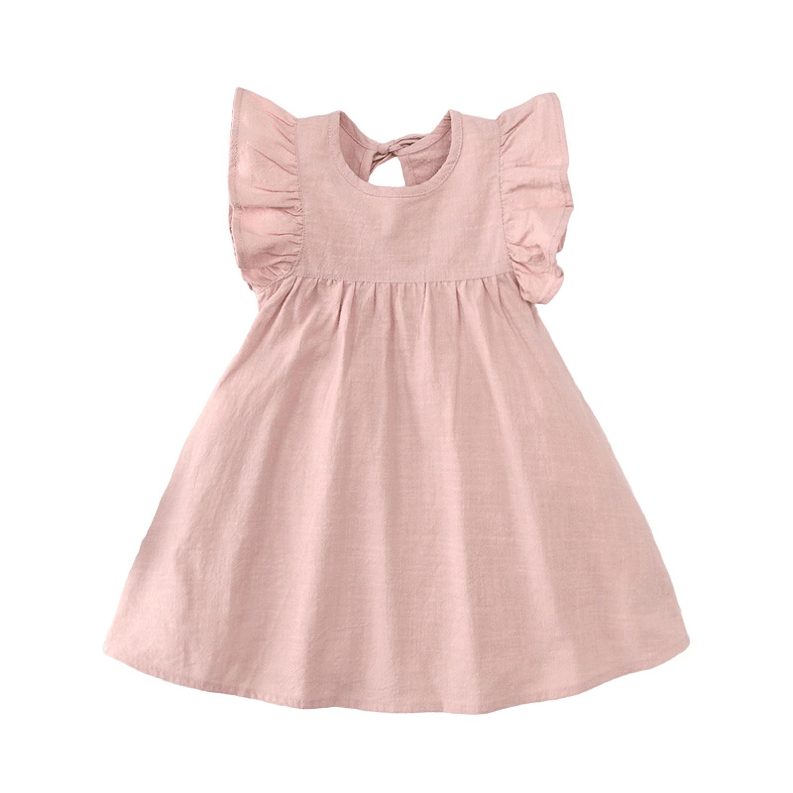 

Летнее детское платье для девочек, модное платье принцессы с рукавами-крылышками, однотонное милое платье 90 розовый