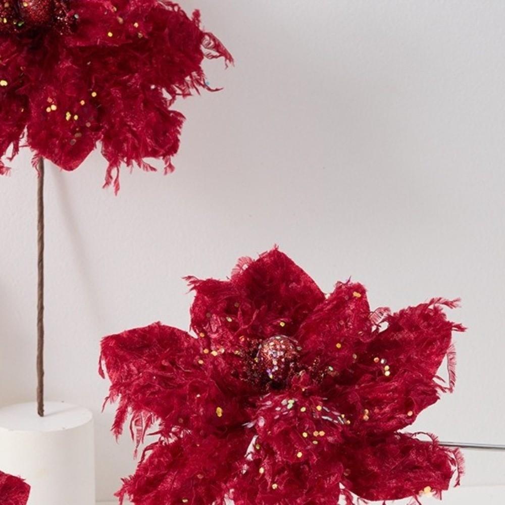 22CM Wine Red Artificial Poinsettia Flower Sequins Simulation Flowers  Christmas Decoration