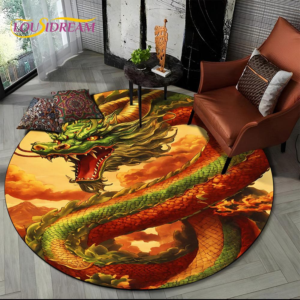 2025 New Loong Chinese Style Dreamy Dragon Cartoon Round Carpet Rug for Bedroom Living Room Sofa Decoration,pet Decor Floor Mat