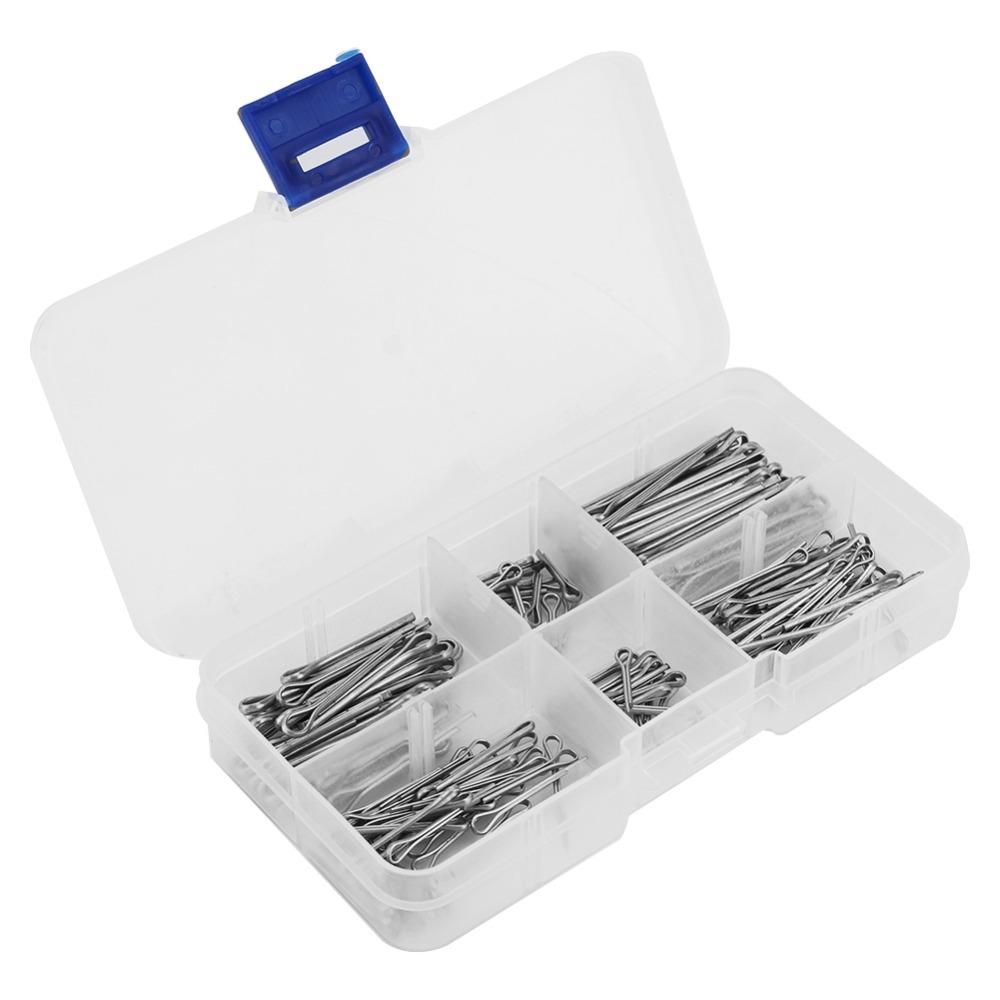 

175Pcs Galvanized Steel Split Pin Set Assorted Sizes 175-piece Split Pins Kit Hard-shell Open-type Steel Fasteners Set Silver