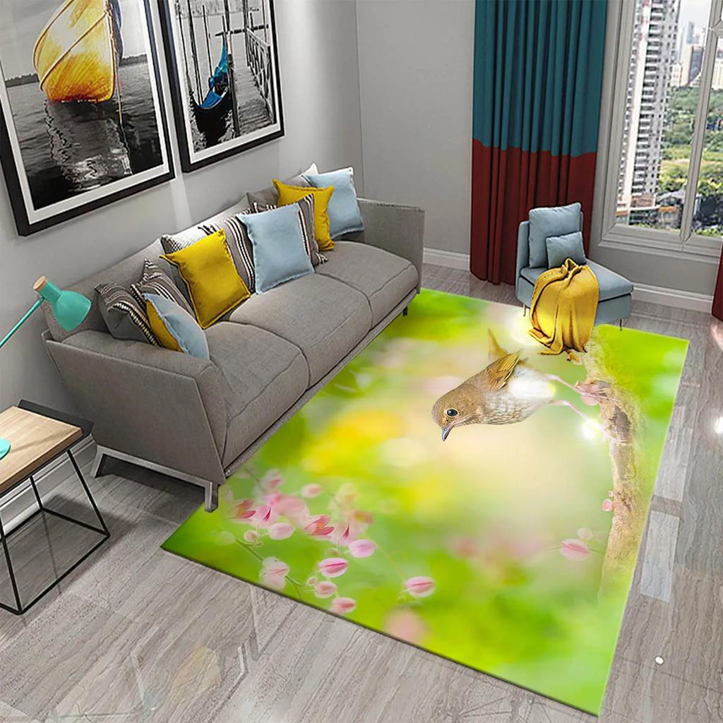 3D Cute Bird Carpet Beautiful Animal Forest Rug for Living Room Bedroom Sofa Kitchen Bathroom Doormat Non-slip Floor Decor Mat