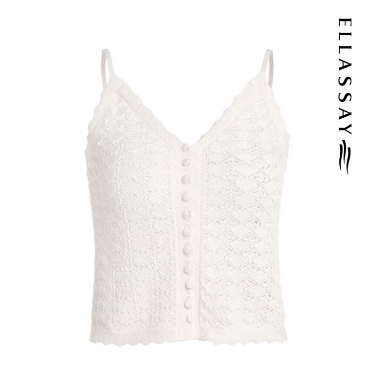 ELLASSAY Women's Lyocell Delicate Crochet Knit Top