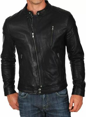 AL KHALID Herren Lederjacke Schwarz Echtes Lammfell Lederjacke Motorrad Stilvoll