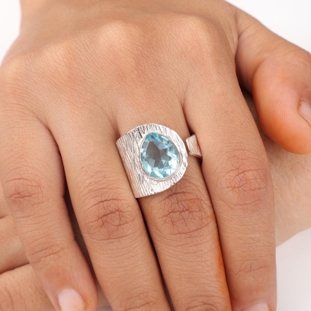 Sky Blue Topaz Gemstone 925 Sterling Silver Jewelry Handmade Ring For Christmas RR-63-4