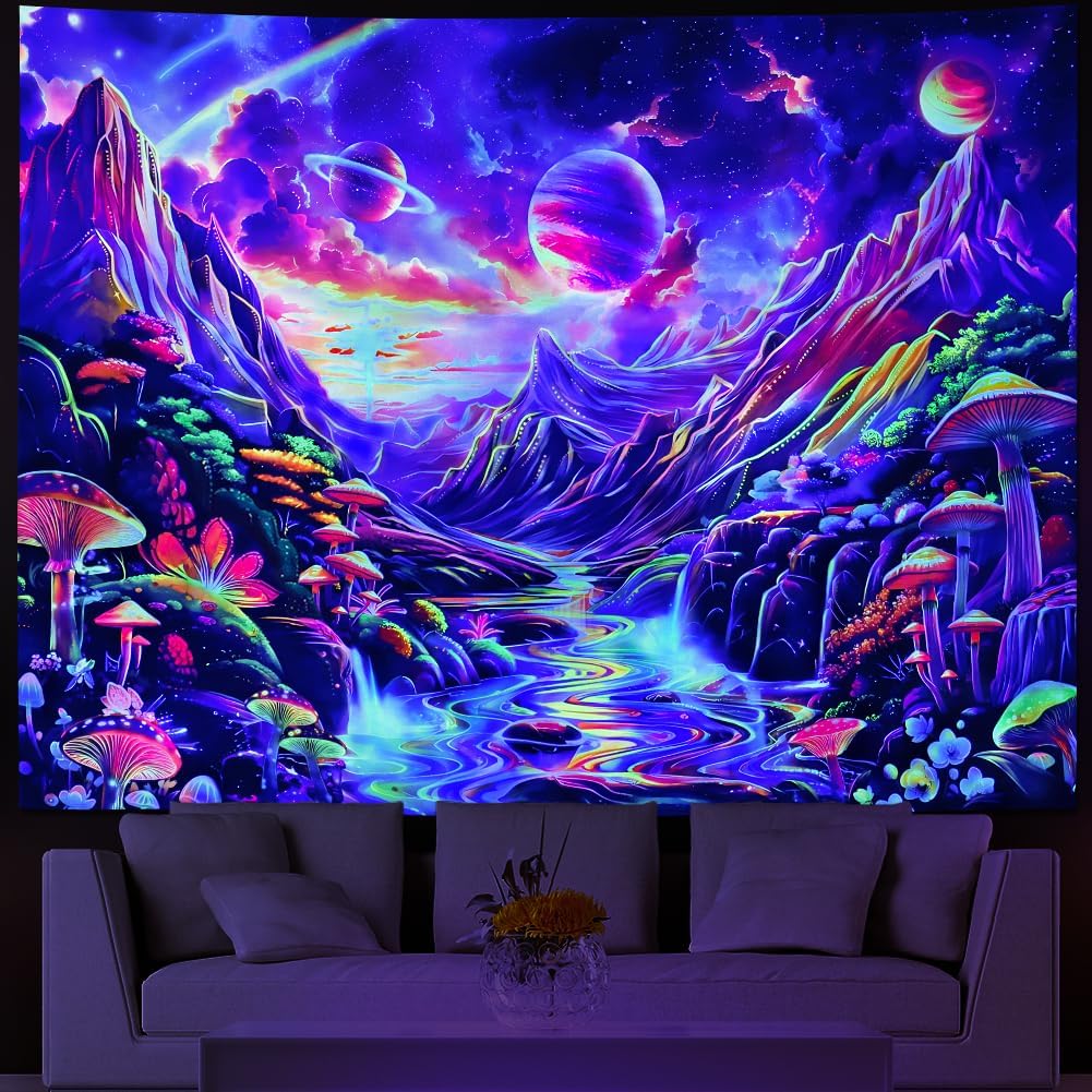 Vivid Neon Cosmic Galaxy Landscape Tapestry Wall Hanging Sci Fi Fantasy Nebula Art Decor for Bedroom Living Room Aesthetic Room