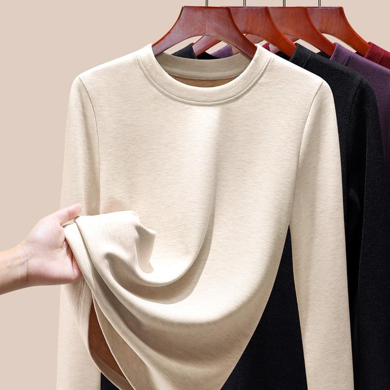 Silk Warm Fleece Heating and Thermal Underwear Women's Inner Fleece Autumn Clothes Single-piece Top Wool Bottoming Shirt Winter